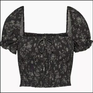 Wilfred Smocked Puff Sleeve Blouse - Black/Bone -  Size Small